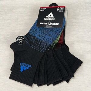 Adidas Socks Big Kids 13C-4Y Black Multicolor Youth SuperLite AeroReady 6 Pairs